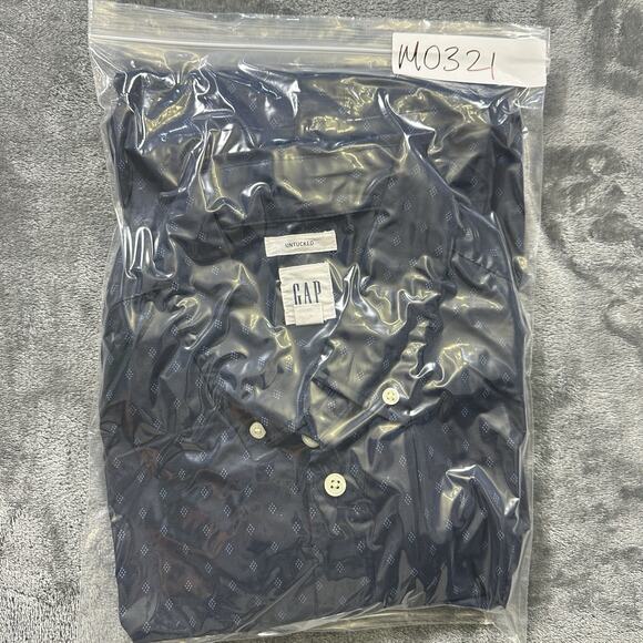 Gap‎ Button Down Shirt Mens Large Blue Untucked Collared Geometric Print - Picture 9 of 9